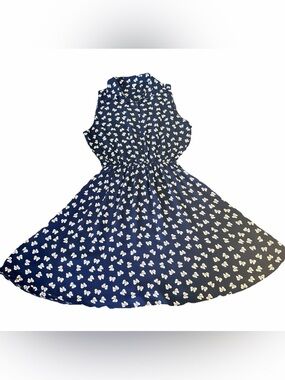 FavoLook Sleeveless Navy Blue Ribbon Print Fit-and-Flare Mini Dress Size M
